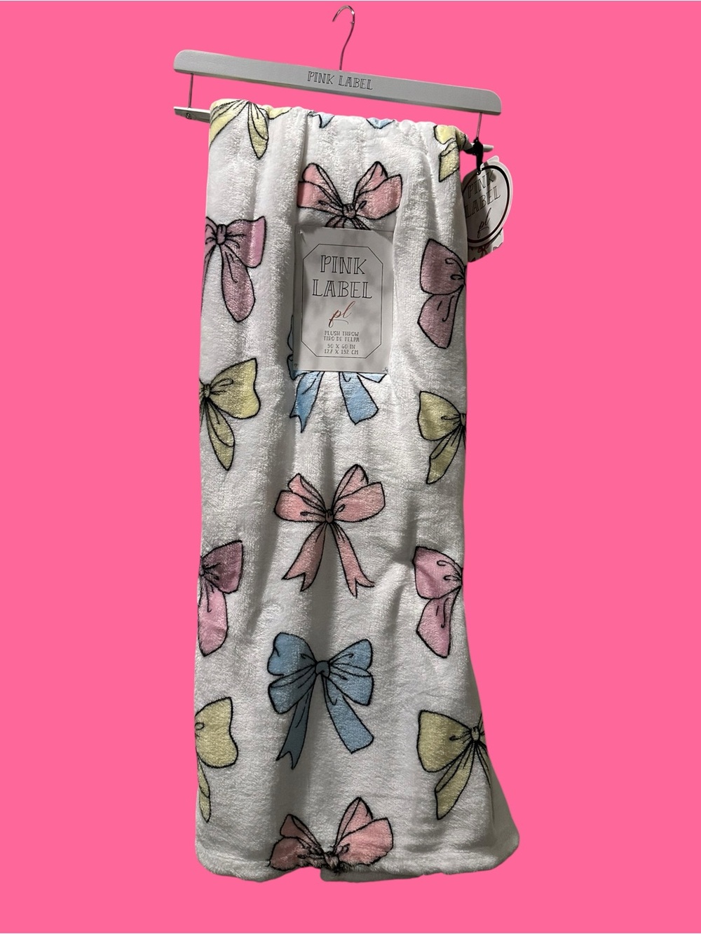 Cheeky plum pink label super soft White Plush Throw with Pastel Bow Print